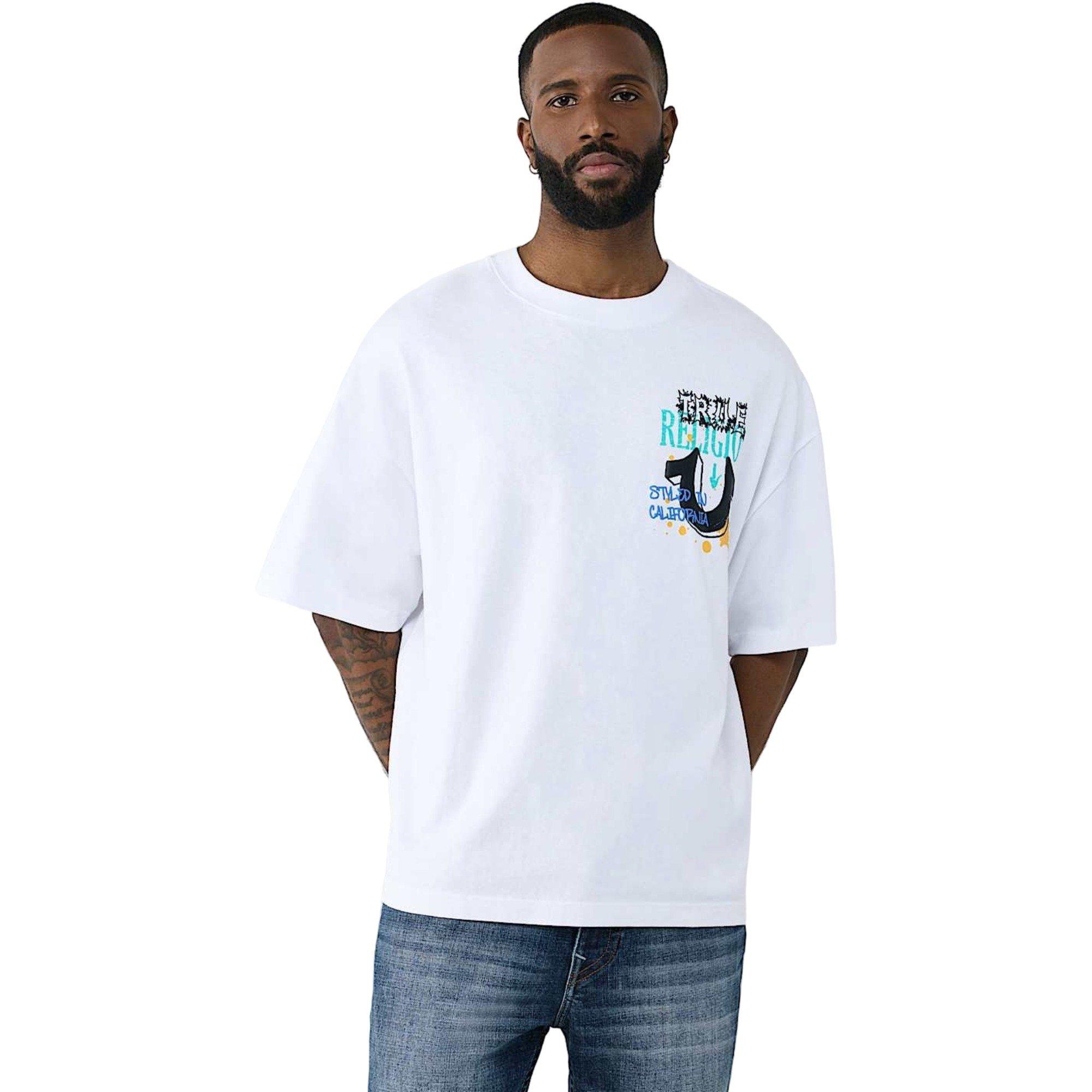 True Religion Men's Concert Buddha Heavyweight Oversized Tee - WHITE